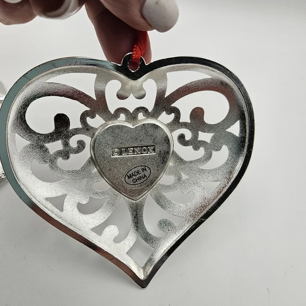 Lenox Silverplate Angel & Heart Hanging Ornaments Set of 2, Silver/Red Christmas